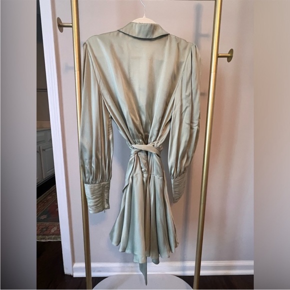 Zimmermann Silk Ruffle Wrap Dress Sage Green Size 1/ US 6 - Picture 9 of 12
